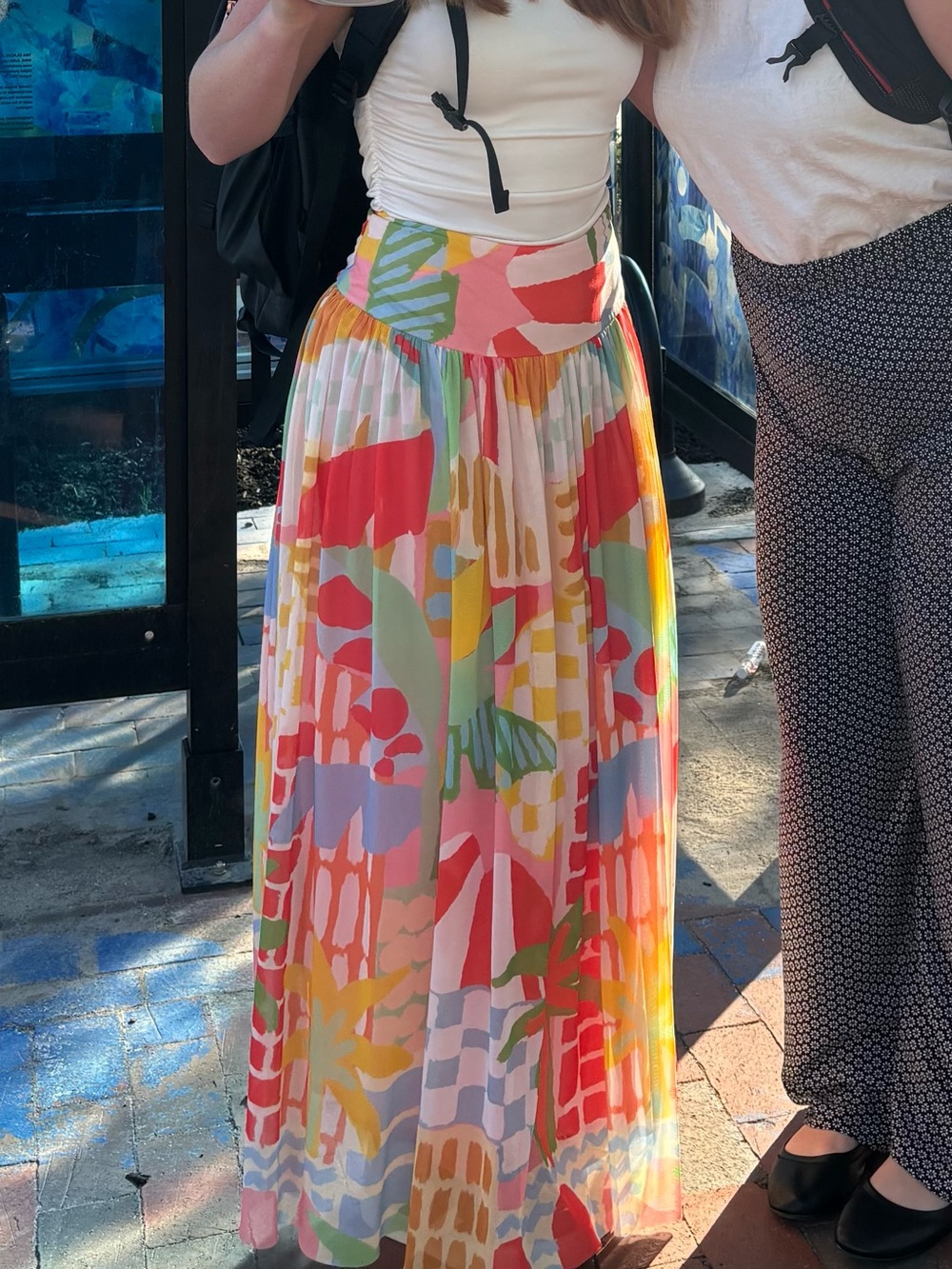 FARM Rio Multicolor Abstract Maxi Skirt — Coral, Mint & Yellow